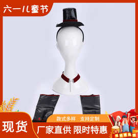 欧美万圣节派对服饰道具 黑色魔术帽头箍套装带手套项链