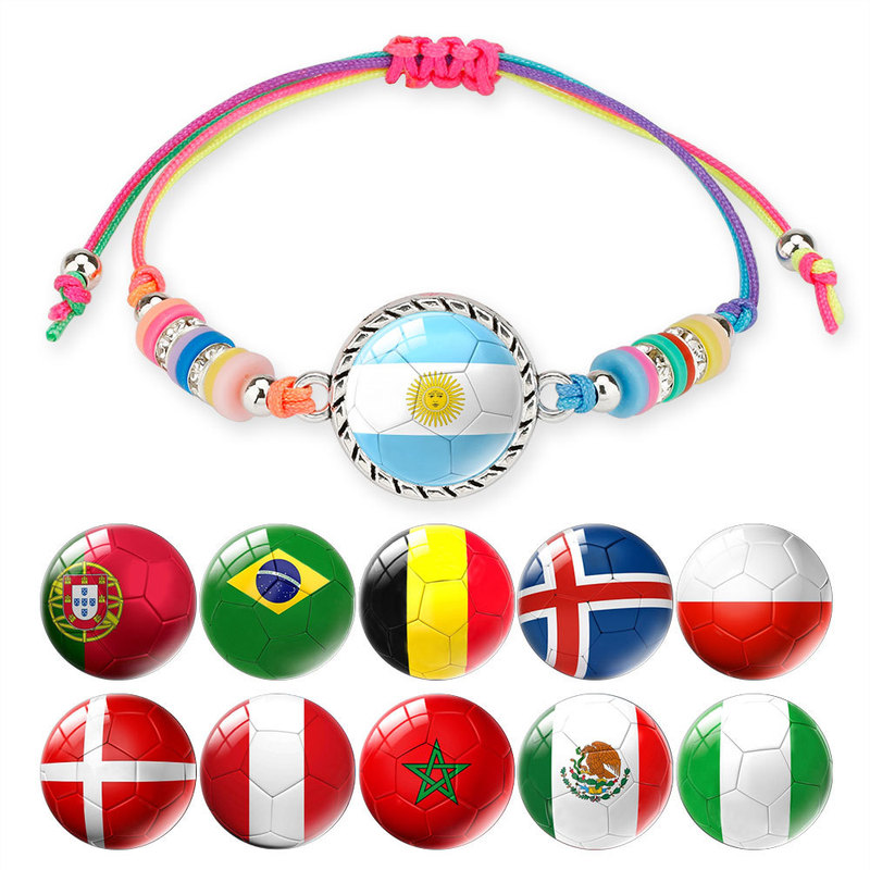 World Cup Themed Football Flag Bracelet with Gradient Color Rope, Soft Clay Diamond Pieces, Adjustable Bohemian Style Wristband World Cup Themed Football Flag Bracelet with Gradient Color Rope, Soft Clay Diamond Pieces, Adjustable Bohemian Style Wristband