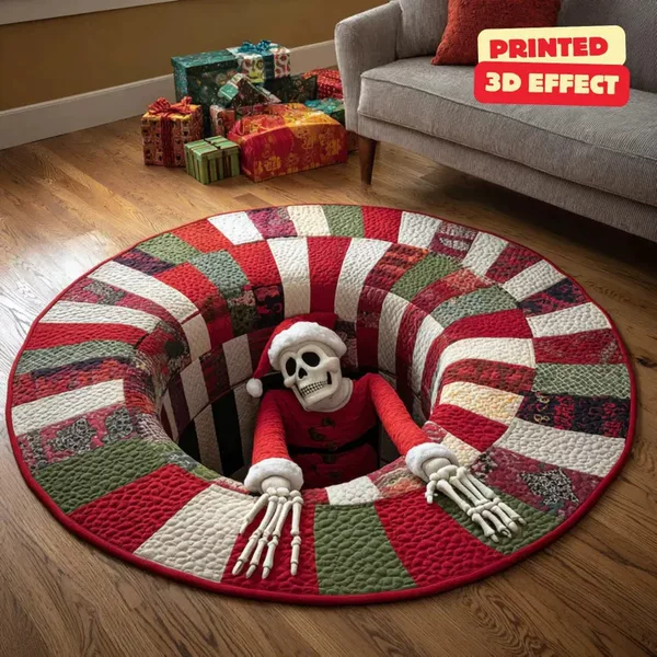 Christmas 3D visual illusion round rug, crystal velvet, creative living room decoration, festive atmosphere rug