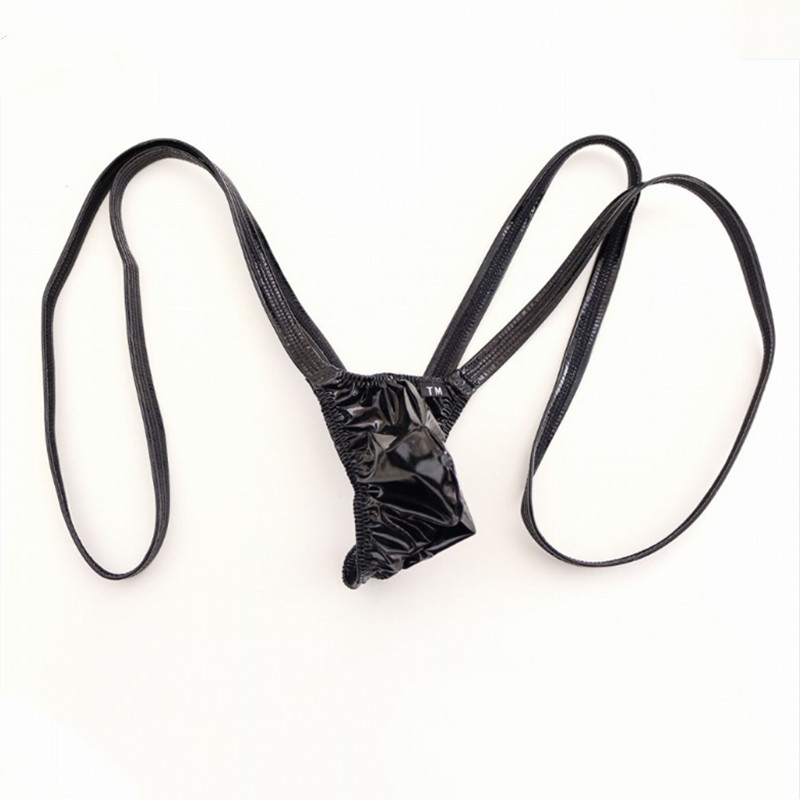 New Men's Sexy Imitation Leather Large Bag T-Shaped Underwear Sling One-piece Thong Underwear Thin Elastic Underwear T-pants