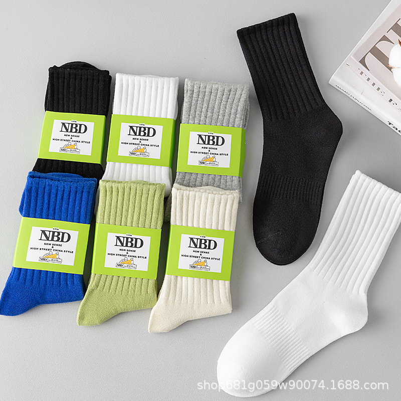 Men's Pure Cotton Socks, Summer Mid-Calf Sports Anti-Odor Long Socks, 100% Xinjiang Cotton Antibacterial Long Black and White Socks for Men