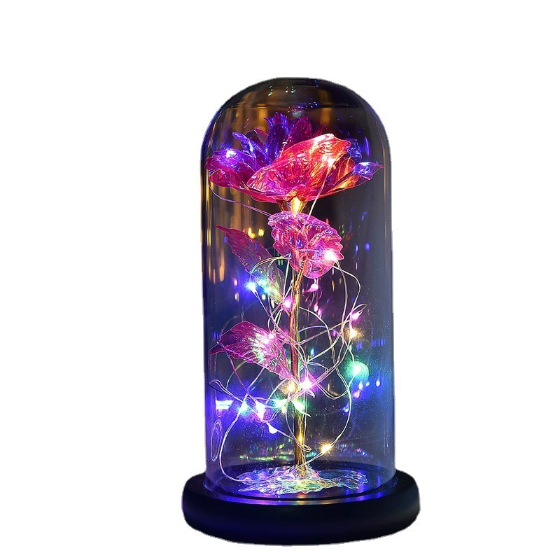 Золотая фольга 24k Amazon роза цветок стеклянная крышка LED искусственный цветок подарки на День святого Валентина и Рождество, вазочка