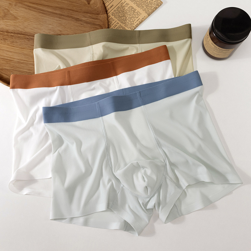 Verano waffle ultrafino calzoncillos de seda de hielo calzoncillos para hombres moda contraste transpirable calzoncillos sin costuras calzoncillos para hombres
