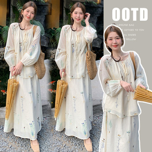 2025 New Early Spring and Summer Heavy Industry Fully Embroidered Pregnant Mother Top High Waist Pig Nose Buckle Skirt Pregnant Women suit