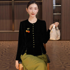 2025秋季多扣新款设计中式撞色名媛气质真丝丝绒背心坎肩上衣外套