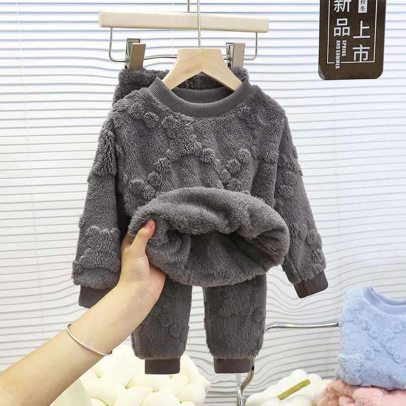 儿童睡衣套装保暖秋冬新款男童加厚家居服宝宝加绒女童衣服童装|undefined