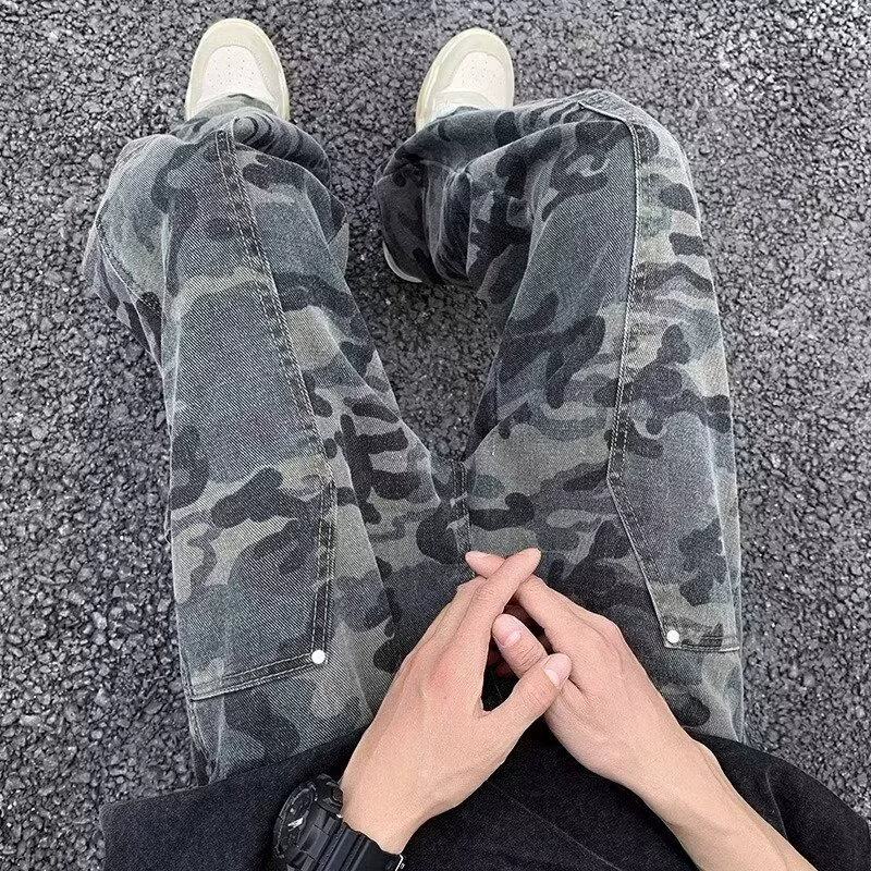 Мужские camouflage длинные брюки для отдыха, плюс сайз, оверсайз, свободный прямой крой