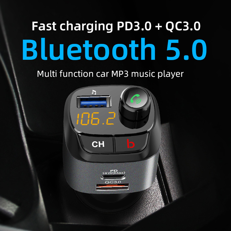 vehicle MP3 FM transmitter USB Car Charger PD Fast charging Bluetooth receiver Bass USB drive support