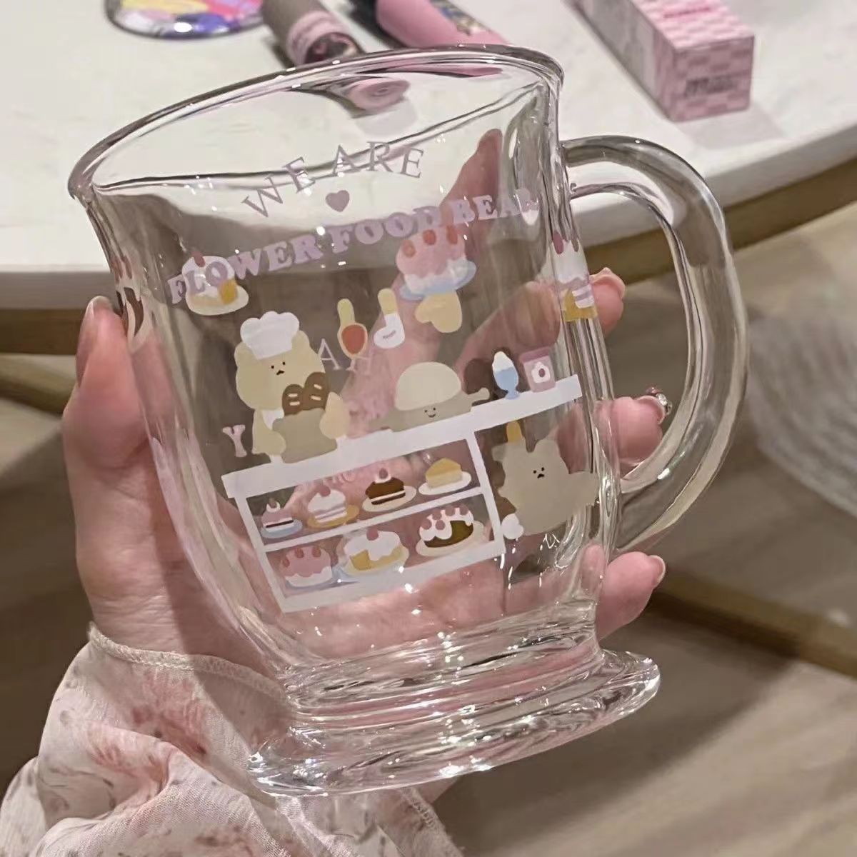 Thickened Glass Cup, Cute Bear Cake Glass Cup, High-Looking Anti-Scalding Design, Cartoon Cup, Large-Capacity Water Cup