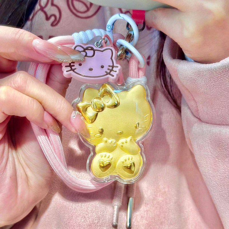 純金 999 漫画ハローキティピンク KT 猫ペンダント携帯電話ケースストラップキーホルダーペンダントハンギングチェーン女性|undefined