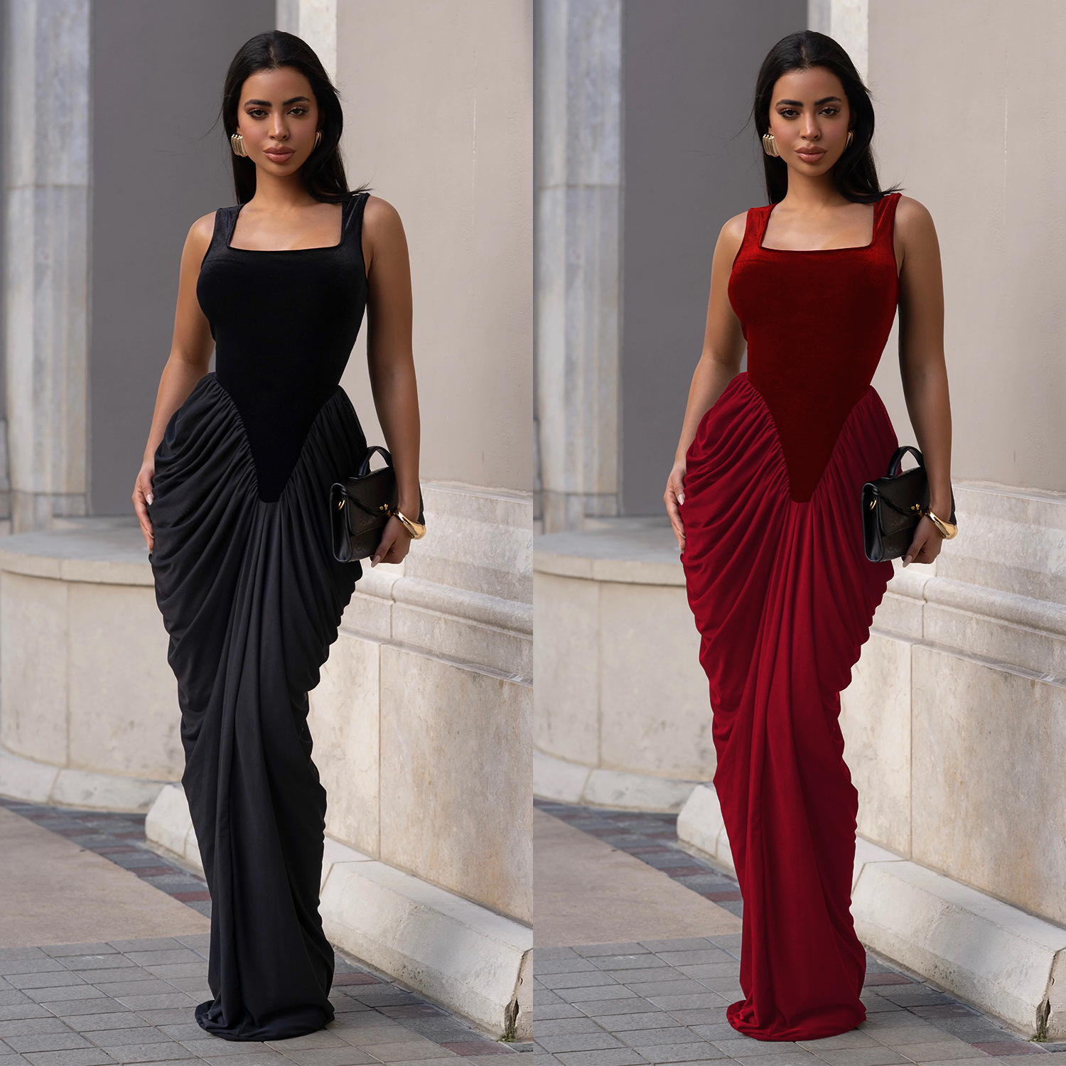 C7582 Aliexpress transfronterizo Amazon Europa y América de moda temperamento de mujer cintura reducida sin mangas vestido de cadera