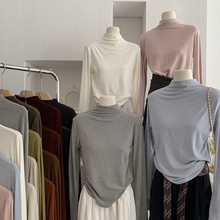 欧玛莱 蛋白羊绒小立领纯色修身显瘦长袖内搭打底衫T恤上衣女4939