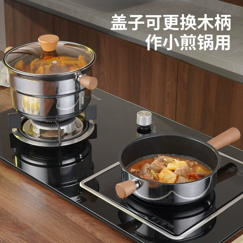 Нержавеющая сталь пароварка для кухни, жарка и варка в одном корпусе, кухонная с деревянной ручкой, антипригарный boiler принадлежности, универсальная посуда большого объема для супа