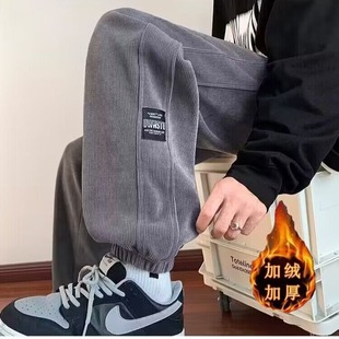 Autumn and Winter fleece-lined Thickened Corduroy Sweat Pants Men's All-match Loose Ankle Pants Korean Fashionable Warm Casual Pants