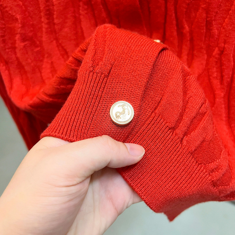 ¡Real shot!¡Real shot!¡El stock tiene una gran imagen! 2025 otoño y invierno retro polo cuello suave suéter glutinoso de punto mujeres cardigan