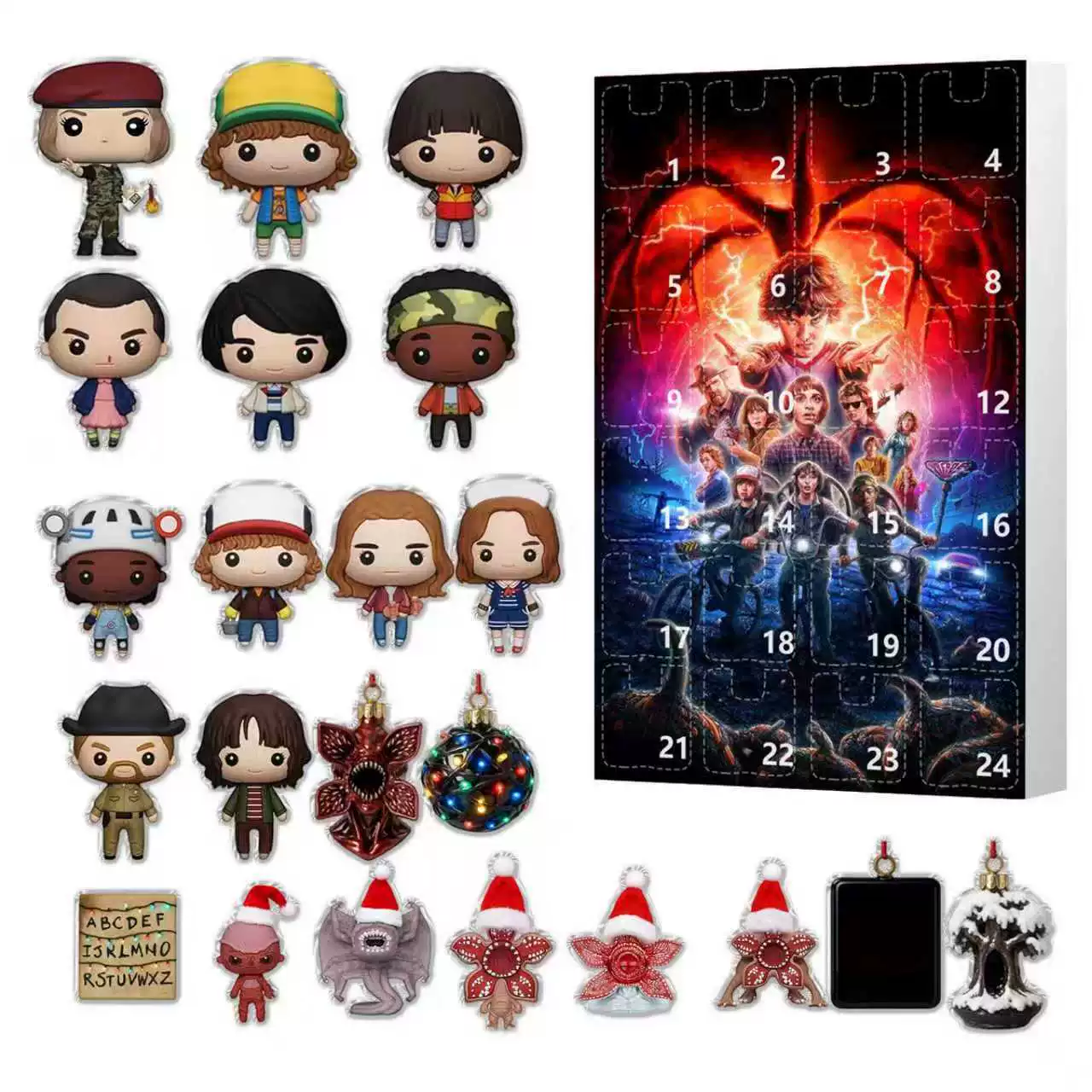 Адвент-календарь Stranger Things (слепой бокс), 24 дня, акриловые ёлочные украшения 26×18×3 см
