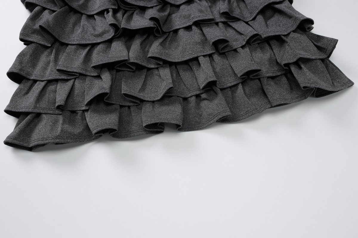 Winter Fashionable Pleated Stacking Lotus Leaf round Neck Slim Fit Sheath Dress Puffy dress
