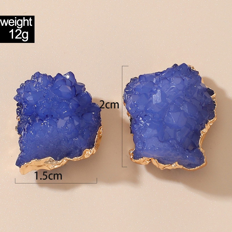 fashion blue imitation natural stone geometric irregular earrings