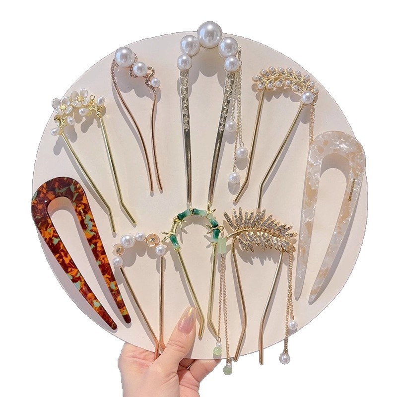 Diario de verano viajes fijos bolos de cabeza abrazadera de cabello en forma de U, abrazadera de cabello en forma de U, nuevo cabello de cabello de disco