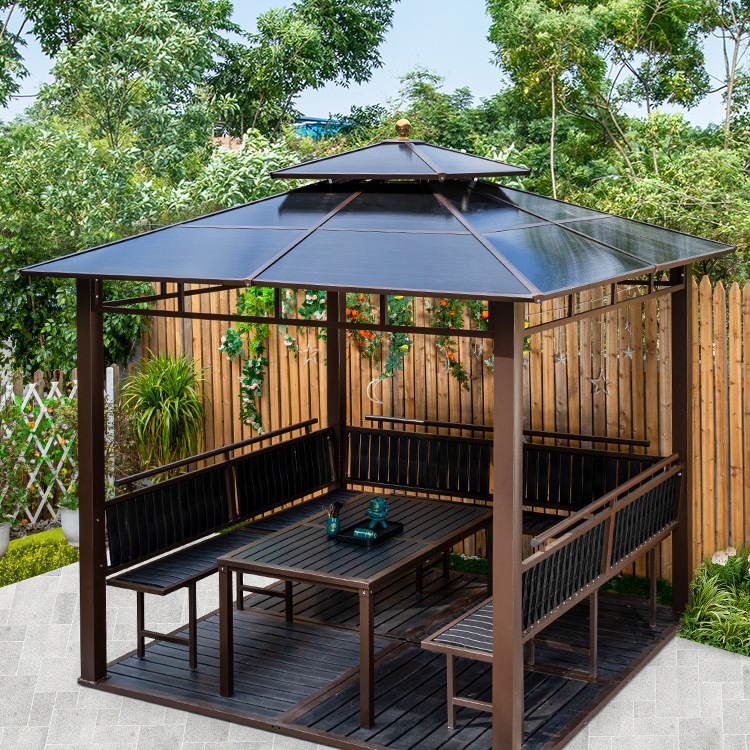 户外凉亭庭院遮阳遮雨棚别墅花园凉棚移动露台组装铝合金铁艺亭子