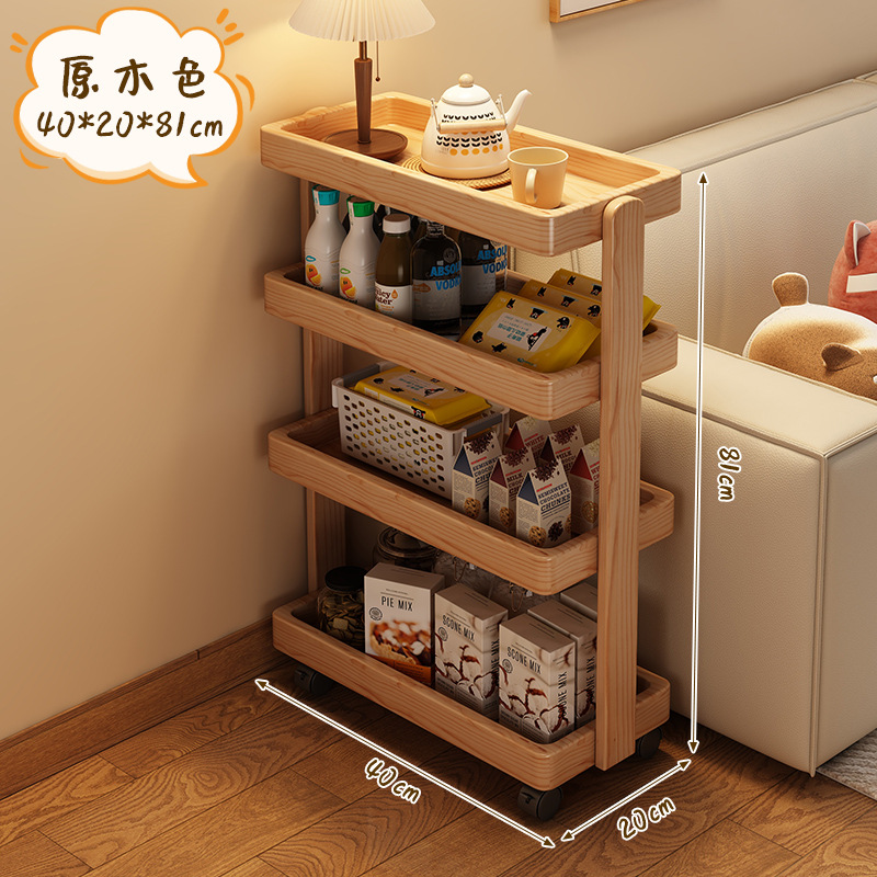 Estantería de madera maciza Estante de carro móvil Estante de almacenamiento de escritorio contra la pared Estante de bocadillos Estante para libros simples para el hogar