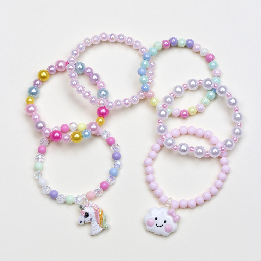 Cute Clouds Unicorn Plastic Resin Beaded Bracelets 6 Pieces
