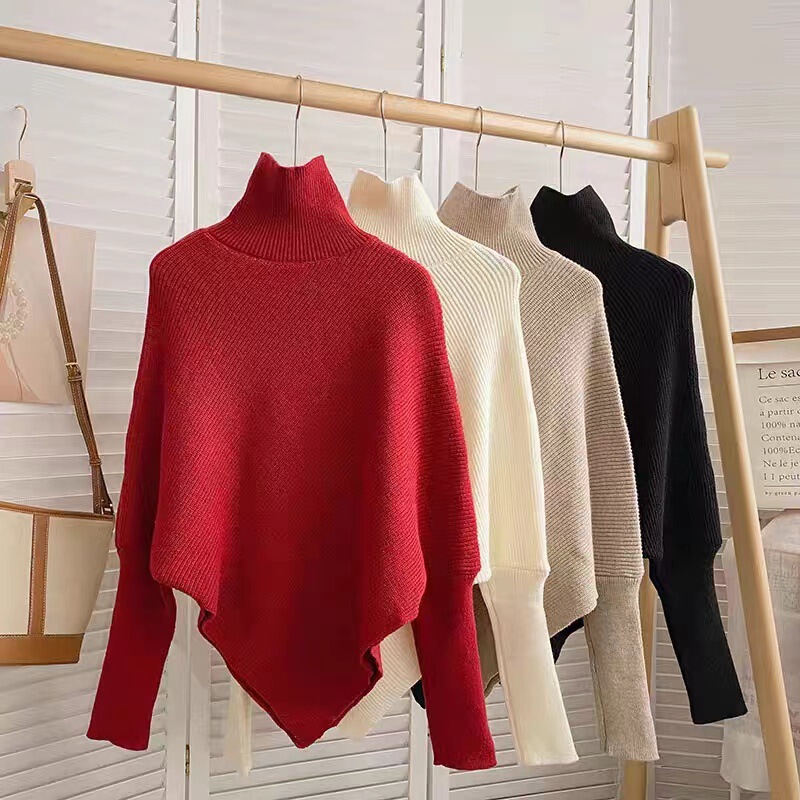 Irregular Knit Sweater, Hongtai Autumn and Winter New High-Neck Loose Casual Style Pullover Sweater, Trendy Style