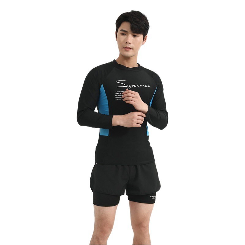 Men's swimsuit suit split long sleeve sunscreen quick-drying boys adult large size swimming training suit factory wholesale