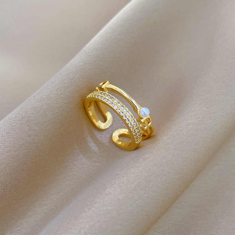 Doppelter Perlen- und Diamantring, verstellbar, schlichter japanischer Schmuckring, Partnerring_voghion.com
