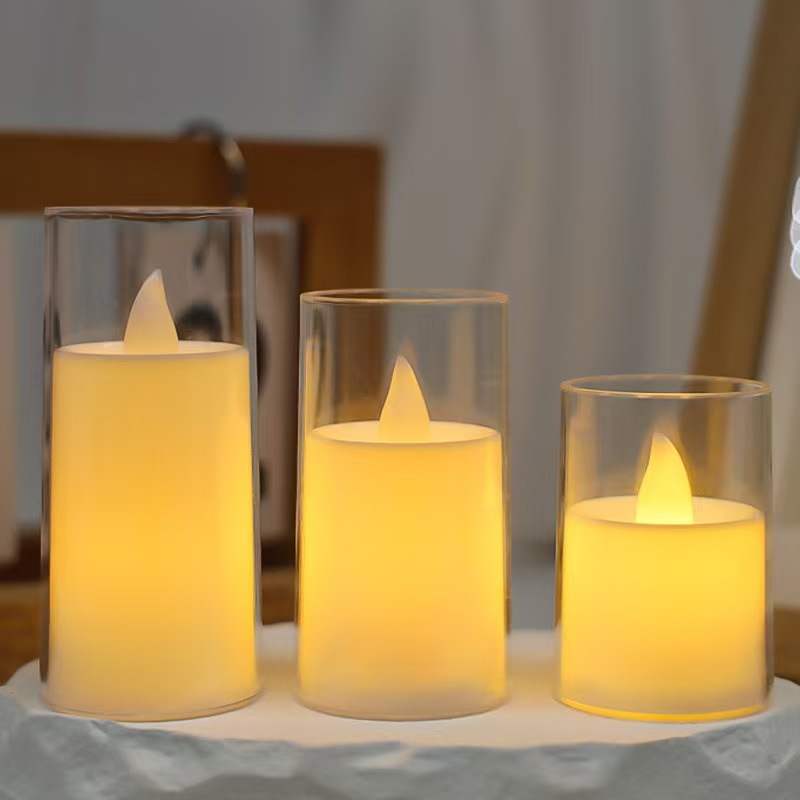 Vela electrónica LED Luz de vela electrónica Adornos Vaso de cristal de simulación Cumpleaños Accesorios de boda creativos Luz larga
