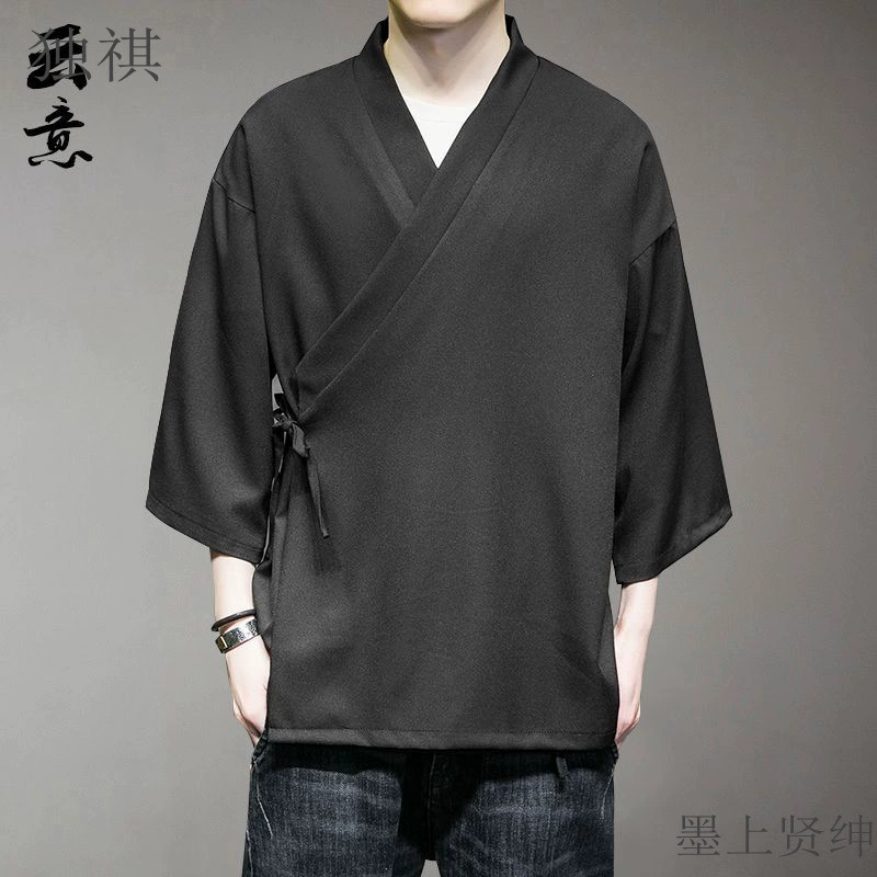 Летняя китайская одежда Hanfu мужская скатная куртка свободная дышащая танская одежда ретро-жудская одежда дзен чайная одежда тонкая одежда
