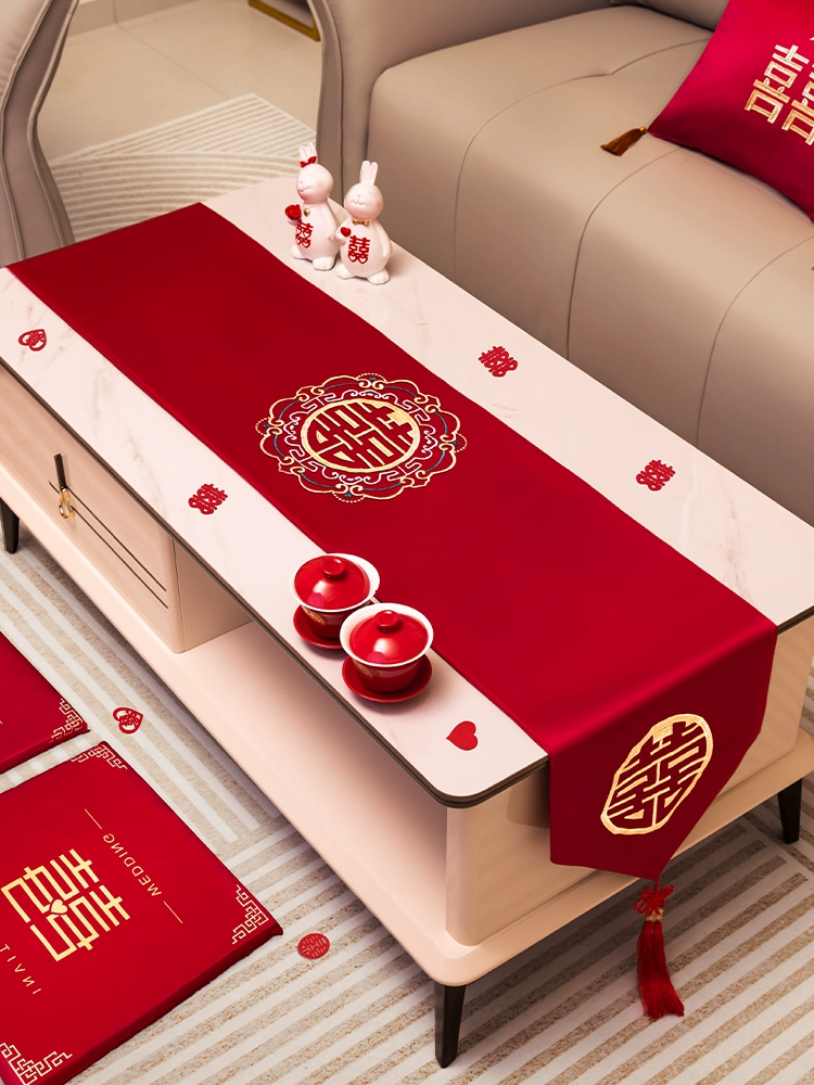 Знамя свадебного стола Красный журнальный столик Скатерть свадебная комната украшение обеденного стола