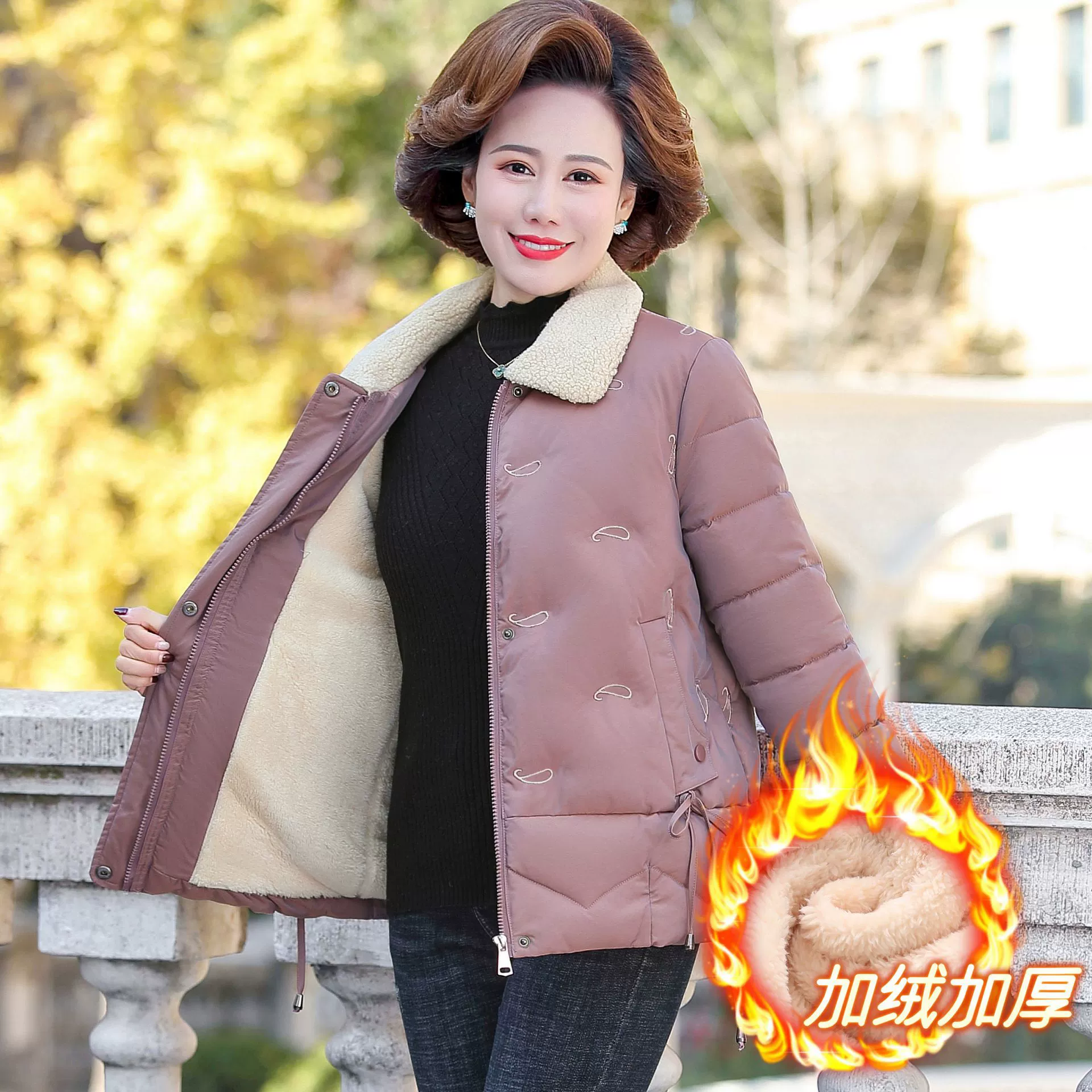 Зимняя короткая одежда для мамы с хлопковой подкладкой на флисовой подкладке, женская одежда для женщин среднего возраста, Повседневная теплая Толстая куртка с хлопковой подкладкой в западном стиле