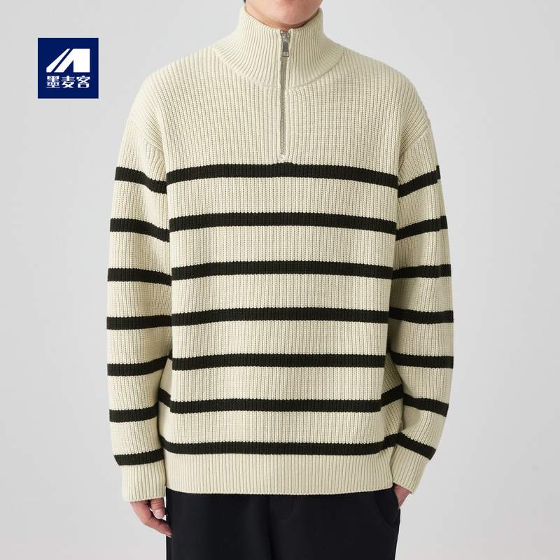 [99 Yuan] Momeike Far Infrared Thick Sweater Men's Striped Contrast Color Men's Sweater 20450