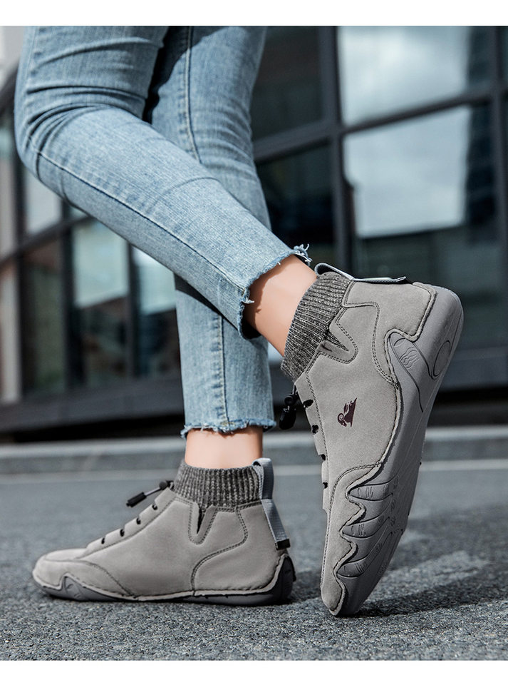 Bốt Martin cổ cao LDECK cổ vừa, thun co giãn, đế bằng, form unisex — C8007 kaki, C8007 màu xám, C8007 màu đen, C8007 đen M (kiểu lót nhung) chi tiết 20