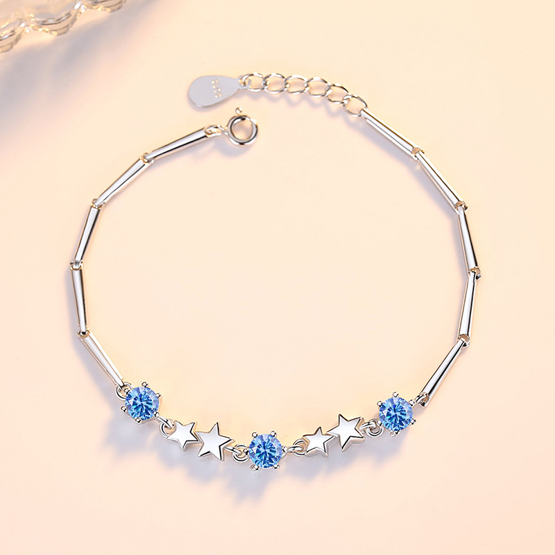 Verano y otoño moda simple pulsera mujer S925 plata circón estrella conectada pulsera nicho joyería de diseño