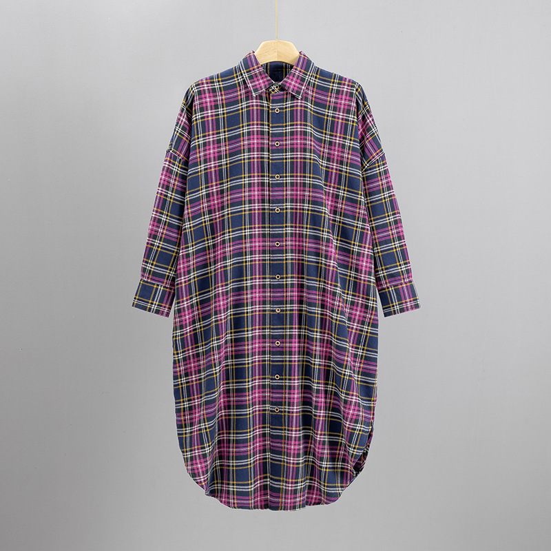 Private Chat for Purchasing Japanese-Style 45 Pure Original Flannel Yarn-Dyed Ocean Plaid Seahorse Embroidered Cotton Shirt-Style Dress