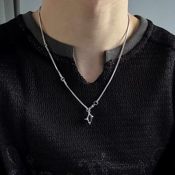 2.0 Irregular American Style Necklace for Men, Pendant with Unique Design, Trendy Titanium Steel High-End Minimalist Accessory Pendant for Women
