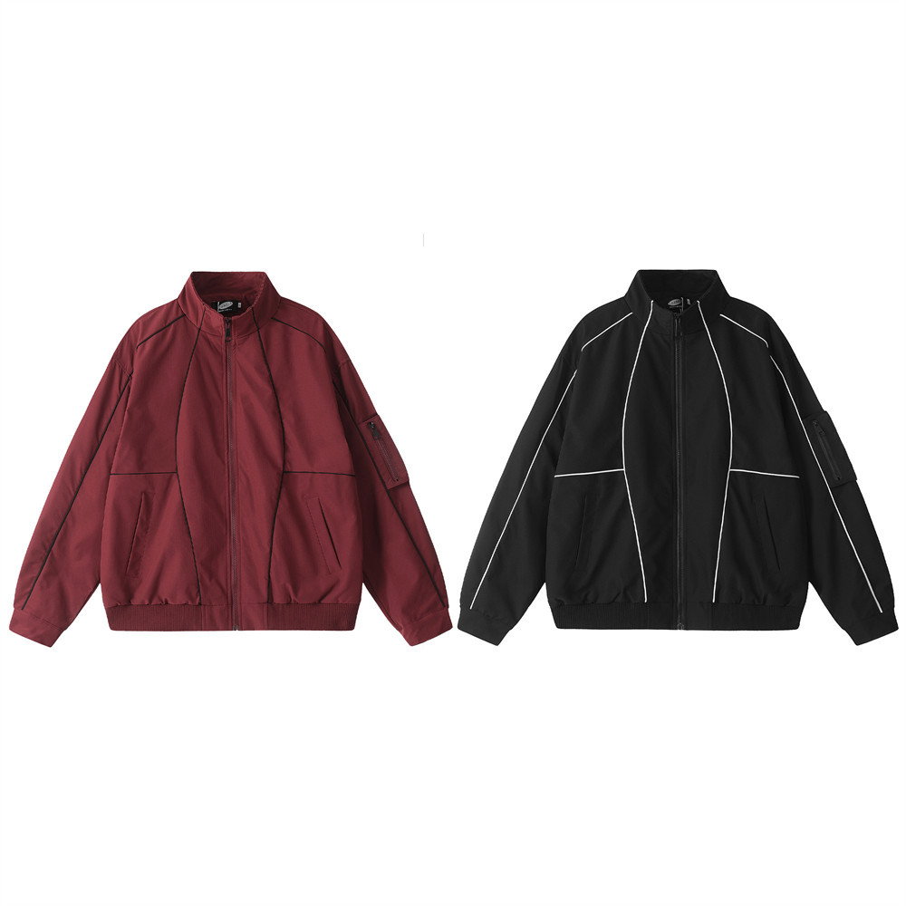 Herrenbekleidung Frühling und Herbst Herren Freizeit Sportanzüge Drei Streifen Stehkragen Lockere Jacke Vibe High Street Trend Gerade Hose_voghion.com