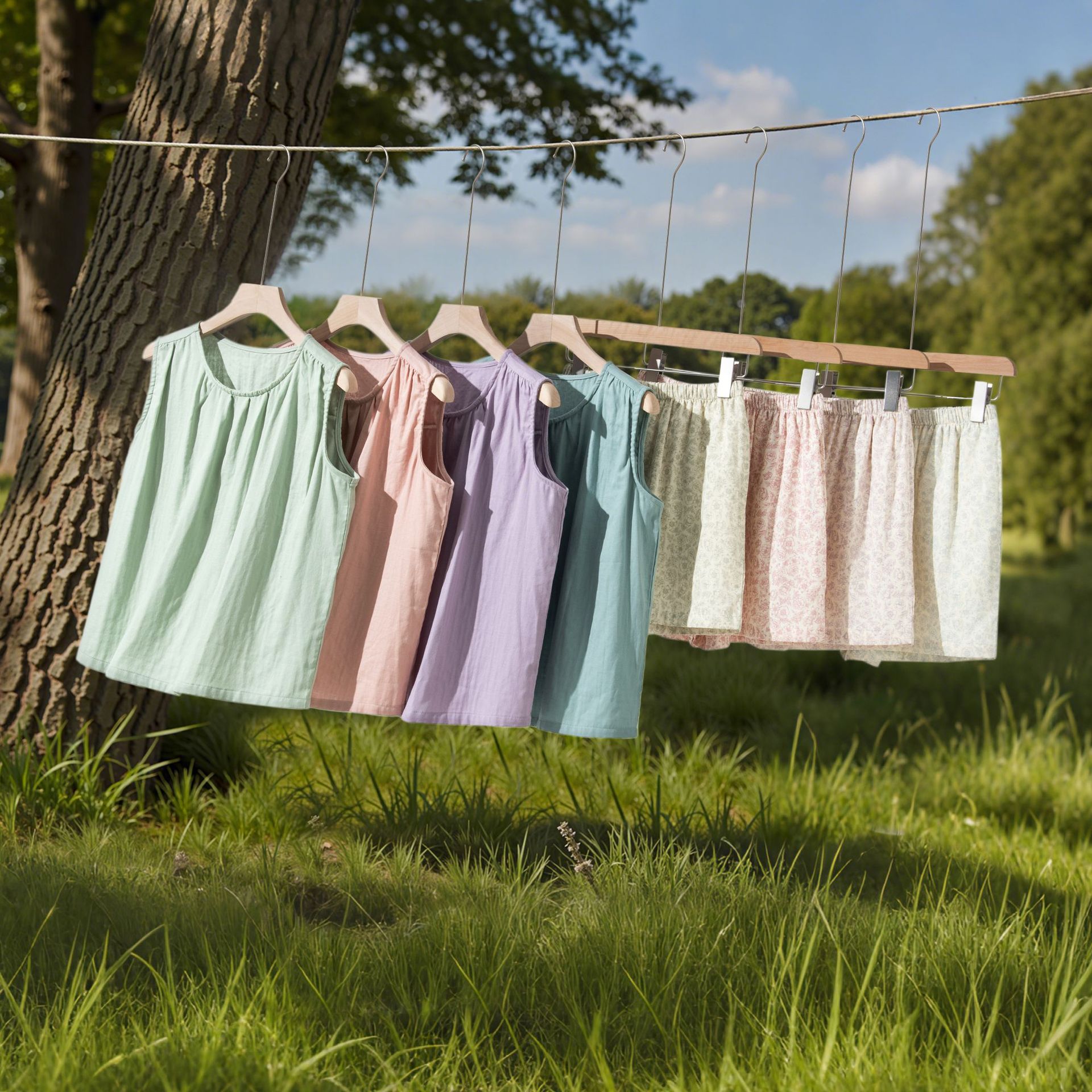 Anti-bump Pure Cotton Pajamas Women's Summer Sleeveless Vest Round Neck Loose Outwear suit Cool Breathable Home Clothes