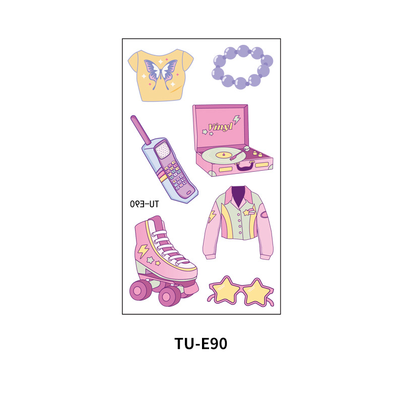 Suministro transfronterizo nueva chica retro tatuaje fiesta de cumpleaños tatuaje pegatinas niños Rosa lindo cara pegatinas temporal