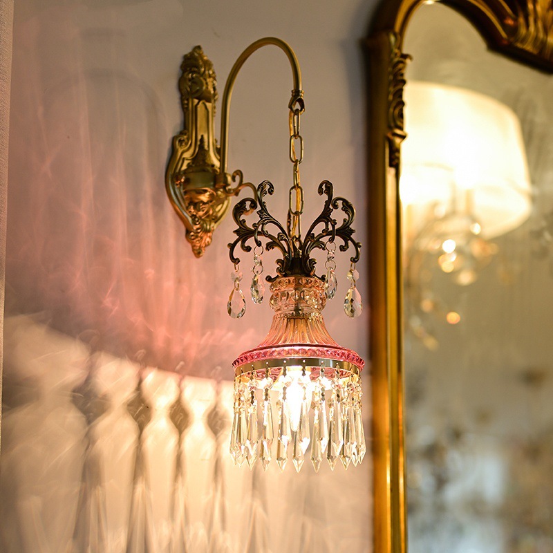 美式复古酒杯流苏过道壁灯法式古典全铜酒店别墅民宿卧室客厅壁灯