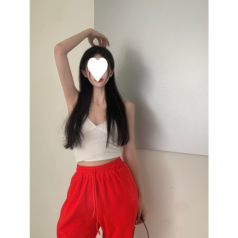 Hong Kong Style Lace Edge Tie Chest Cushion Camisole Women's Summer Sexy Outer Wear Underwear Short Top Trendy