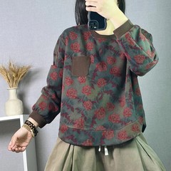 2025秋季新款 复古宽松长袖圆领套头衫休闲百搭印花卫衣女
