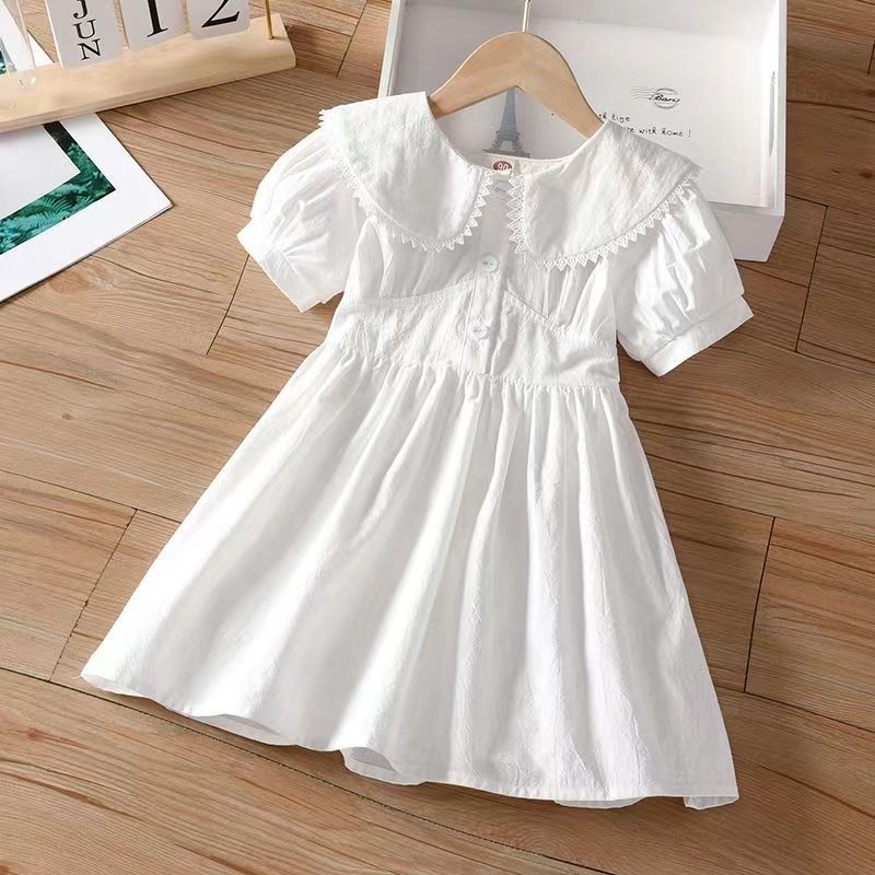 Girls Dress Summer 2025 New Style Cardigan Petticoat Baby Solid Color Princess Dress Children's Short Sleeve Dress