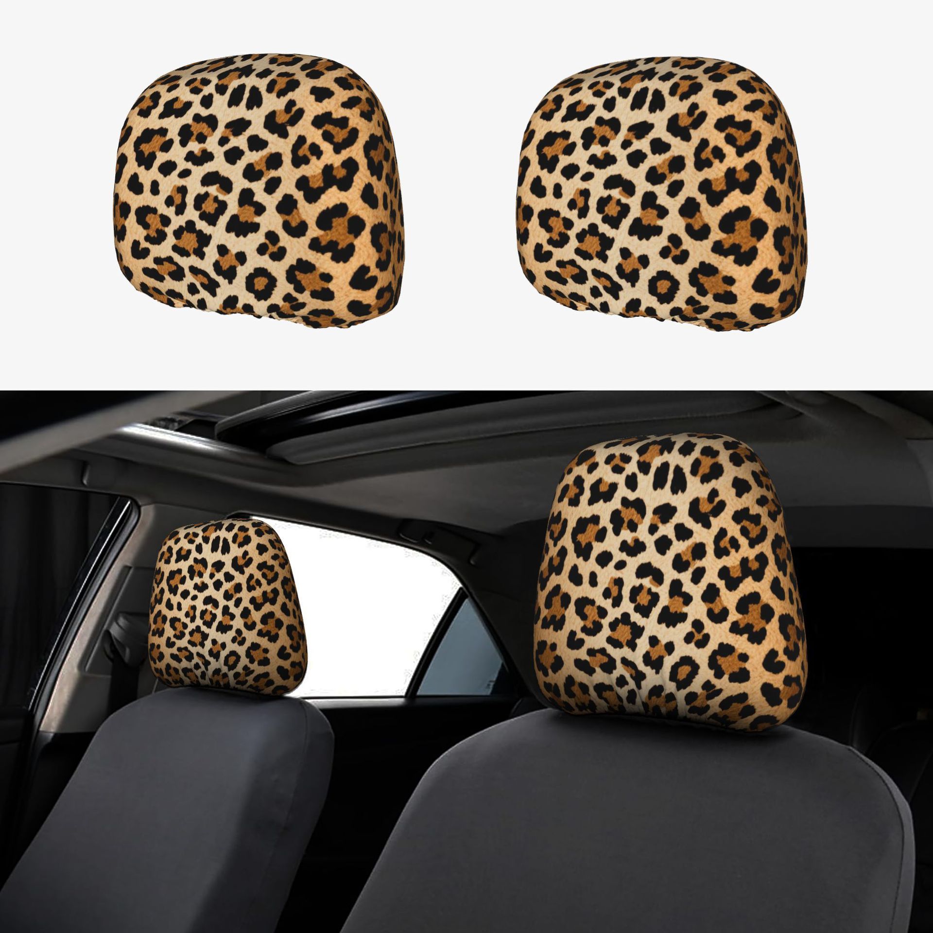 Car Headrest Cover with Cute Leopard Print Style and Personalized Design, Universal Car Pillow Cover, Can Be Labeled and Made to Order with Your Own Image