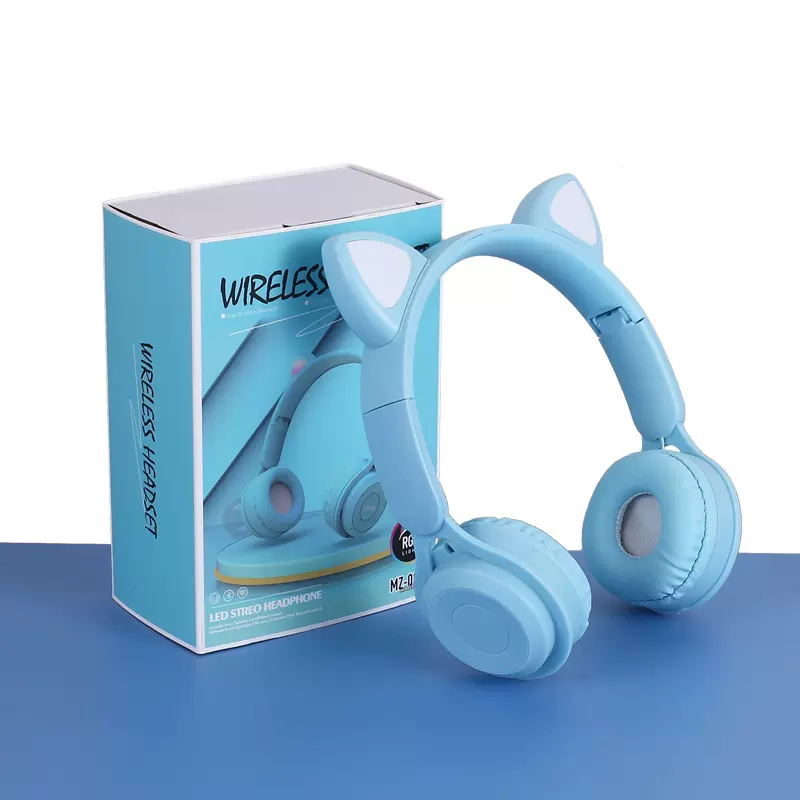 跨境爆款MZ08猫耳朵发光头戴式蓝牙耳机重低音无线可折叠