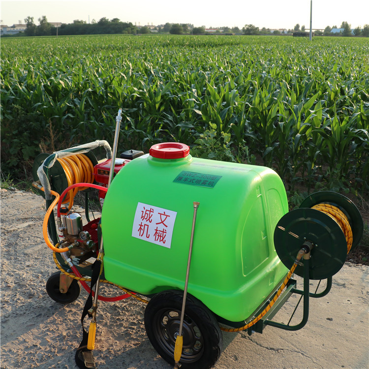 诚文300L农田汽油打药机 四轮推车式高压喷雾器  50米卷管喷药机