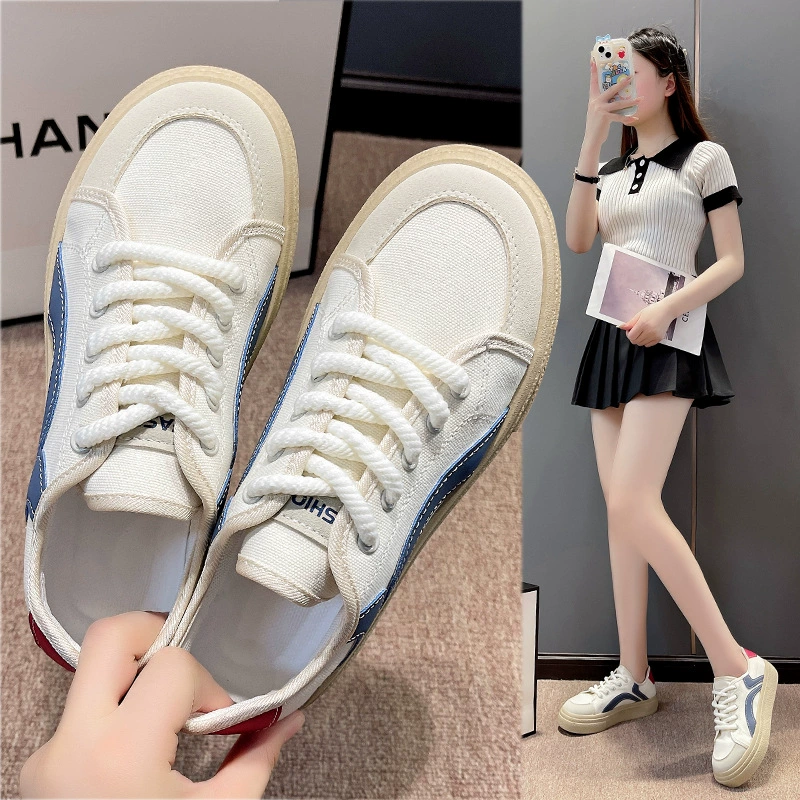 Летняя парусиновая обувь, женская двухразовая ленивая однопедальная Белая обувь с полудраг, женская новая нишевая оригинальная обувь для досок на 2023 год