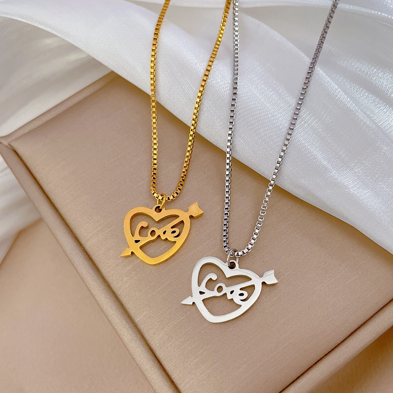 Fashion Letter Heart Shape Titanium Steel Pendant Necklace 1 Piece